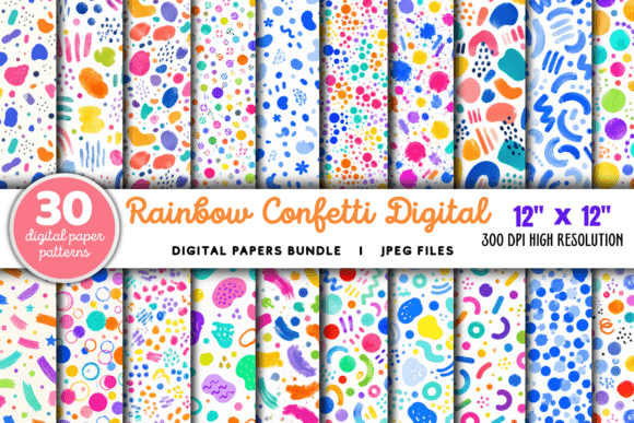 Download Rainbow Confetti Digital Paper Bundle - Confetti Collection