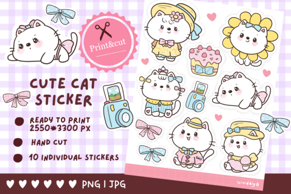 Download Cat Sticker Coquette Kawaii Cliparts - Premium Resources