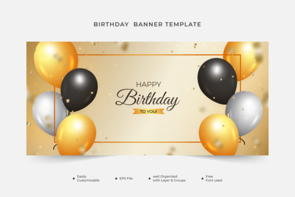Download Birthday Banner with Golden Confetti - Confetti Collection