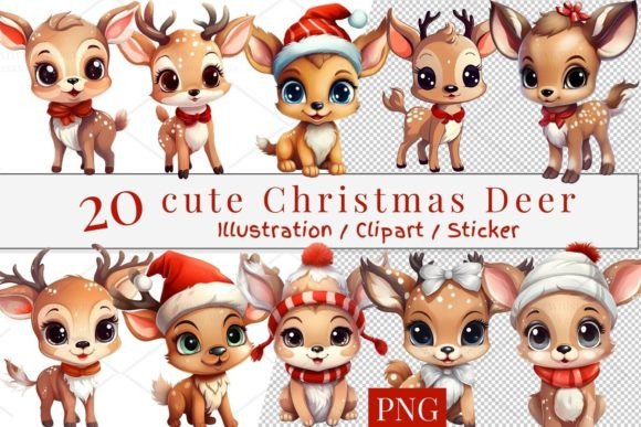 Download 20 Cute Christmas Deer Sticker, PNG 922 - Sticker Collection