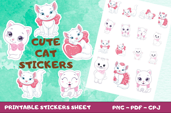 Download Cute Cat Stickers Sheet - Sticker Collection